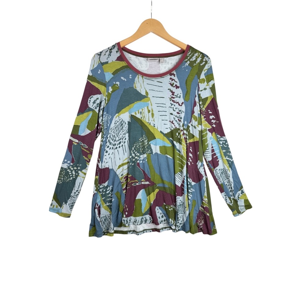 Logo By Lori Goldstein Size Small Rayon Span Swing Top Abstract Design